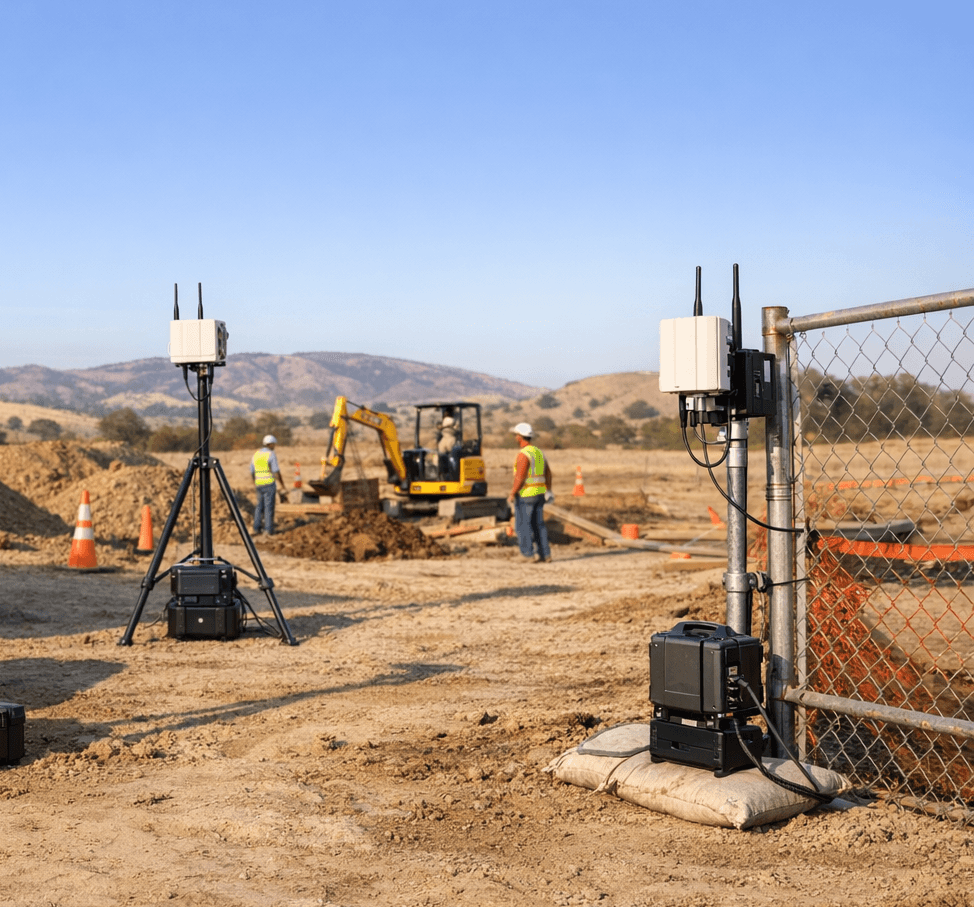 Portable mesh network access points deployed across a construction jobsite